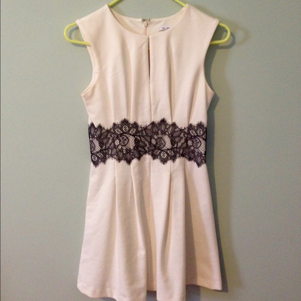Sleeveless Cream Dress with Black Lace Waistband